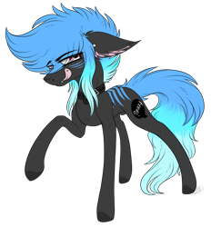 Size: 3081x3313 | Tagged: safe, artist:beamybutt, oc, oc only, earth pony, pony, collar, ear fluff, earth pony oc, eye clipping through hair, floppy ears, high res, licking, licking lips, male, piercing, raised hoof, simple background, solo, stallion, tongue out, tongue piercing, transparent background