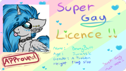 Size: 1195x679 | Tagged: safe, artist:beamybutt, oc, oc only, oc:moonbeam, alicorn, pony, :p, alicorn oc, bust, chains, ear fluff, eyelashes, female, horn, id card, license, mare, solo, super gay, tongue out, wings