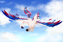 Size: 15000x10000 | Tagged: safe, artist:ginnythequeen, zipp storm, pegasus, pony, g5, cloud, enjoying, feather, flying, happy, sky, solo