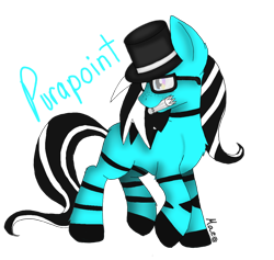 Size: 1080x1024 | Tagged: safe, artist:mae*, oc, oc only, oc:purapoint, pony, blue pony, cute, glasses, hat, looking back, male, ocbetes, simple background, solo, stallion, stripes, top hat, transparent background