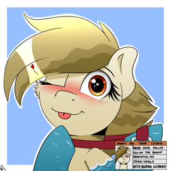 Size: 2000x2000 | Tagged: safe, artist:h3nger, oc, oc:sand dollar, pony, blushing, female, horny on main, mare, one eye closed, smiling, tongue out, wink
