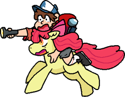 Size: 359x277 | Tagged: safe, artist:blorbo-from-my-crossover, apple bloom, earth pony, human, pony, among us, dipper pines, female, filly, foal, gravity falls, lantern, running, simple background, transparent background