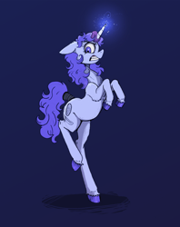 Size: 1176x1485 | Tagged: safe, artist:paskanaakka, derpibooru exclusive, oc, oc only, oc:midnight dew, pony, unicorn, angry, colored hooves, female, glowing, glowing horn, horn, magic, mare, pony oc, simple background, solo, tail, tail wrap, unicorn oc, unshorn fetlocks
