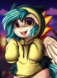 Size: 2601x3549 | Tagged: safe, artist:pridark, part of a set, oc, oc only, pegasus, pony, clothes, commission, cutie mark, high res, hoodie, looking at you, open mouth, pegasus oc, ych result