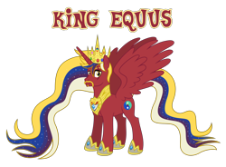 Size: 2696x1988 | Tagged: source needed, safe, anonymous artist, oc, oc only, oc:king equus, alicorn, pony, beard, crown, ethereal mane, ethereal tail, eye scar, facial hair, high res, implied fausticorn, jewelry, king, looking at you, male, moustache, name, regalia, royalty, scar, simple background, solo, spread wings, stallion, story included, symbol, tail, text, transparent background, white background, wings, yin-yang