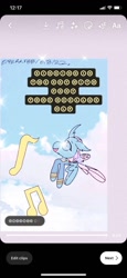 Size: 591x1280 | Tagged: safe, artist:enperry88, screencap, ocellus, changedling, changeling, bowtie, cloud, female, flying, looking up, music notes, ponytones, ponytones outfit, practice, singing, sky, solo, solo female