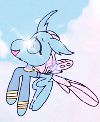 Size: 390x474 | Tagged: safe, artist:enperry88, ocellus, changedling, changeling, bowtie, cloud, cropped, female, flying, looking up, ponytones, ponytones outfit, singing, sky, solo, solo female, sparkles