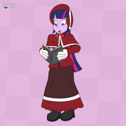 Size: 800x800 | Tagged: safe, artist:domedvortex, twilight sparkle, human, equestria girls, g4, animated, caroling, clothes, humanized, long dress, long skirt, skirt, solo