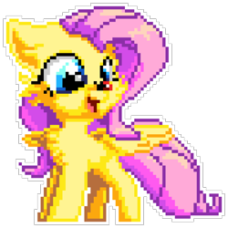 Size: 1095x1095 | Tagged: safe, artist:epicvon, artist:eto ya, fluttershy, insect, ladybug, pegasus, pony, g4, cheek fluff, chest fluff, cute, ear fluff, female, floppy ears, fluffy, insect on nose, manepxls, mare, open mouth, open smile, pixel art, pxls.space, shyabetes, simple background, smiling, solo, spread wings, standing, transparent background, wings