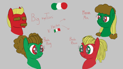 Size: 3840x2160 | Tagged: safe, artist:legendoflink, oc, oc only, oc:bada bing, oc:bada boom, oc:big toni, oc:mama mia, earth pony, pony, daughter, facial hair, family, father, female, high res, italian, italy, male, mare, mother, reference sheet, siblings, simple background, stallion, twins