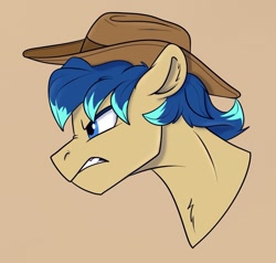 Size: 1201x1141 | Tagged: safe, artist:rutkotka, oc, oc only, pony, commission, cowboy hat, hat, simple background, solo, tan background, ych result