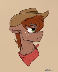 Size: 1161x1441 | Tagged: safe, artist:rutkotka, oc, oc only, pony, commission, cowboy hat, hat, simple background, solo, tan background, ych result