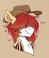 Size: 1145x1365 | Tagged: safe, artist:rutkotka, oc, oc only, bat pony, pony, commission, cowboy hat, hat, simple background, solo, tan background, ych result
