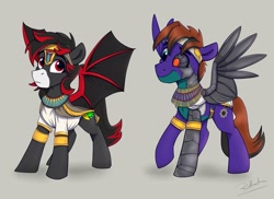 Size: 2338x1700 | Tagged: safe, artist:rutkotka, oc, oc only, bat pony, cyborg, pegasus, pony, bat pony oc, commission, pegasus oc, ych result