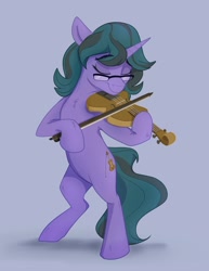 Size: 1600x2068 | Tagged: safe, artist:rutkotka, oc, oc only, pony, unicorn, bipedal, eyes closed, glasses, hoof hold, musical instrument, solo, violin