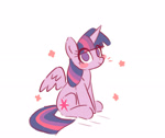 Size: 1888x1583 | Tagged: safe, artist:kqaii, twilight sparkle, alicorn, pony, blush sticker, blushing, cute, eye clipping through hair, flower, looking at you, simple background, sitting, smiling, solo, spread wings, twiabetes, twilight sparkle (alicorn), white background, wings