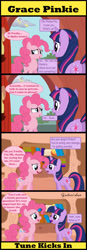 Size: 3230x9250 | Tagged: safe, artist:gutovi, derpy hooves, pinkie pie, twilight sparkle, earth pony, pegasus, pony, unicorn, comic:grace pinkie, g4, asking, book, bookshelf, butt, cloud, comic, dialogue, egg, eyes closed, female, golden oaks library, grace kelly (song), horn, implied rarity, implied spike, mare, mika, parody, plot, sky, smiling, song reference, speech bubble, text, twibutt, unicorn twilight, wings, yawn