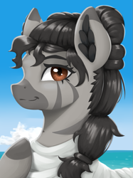 Size: 679x910 | Tagged: safe, artist:printik, oc, oc only, oc:jezabzella zeshmid, zebra, equestria at war mod, bust, portrait, solo, zebra oc