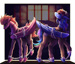 Size: 1870x1600 | Tagged: safe, artist:kat-the-true-kitkat, rainbow dash, spitfire, pegasus, pony, g4, ankle cuffs, bound wings, chains, cuffs, prisoner, prisoner rd, wings