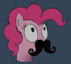 Size: 904x815 | Tagged: safe, artist:splerp, pinkie pie, earth pony, pony, g4, blue background, bust, facial hair, female, mare, moustache, simple background