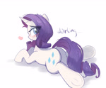 Size: 2675x2210 | Tagged: safe, artist:kqaii, rarity, pony, unicorn, blushing, butt, darling, dock, female, heart, looking at you, looking back, looking back at you, lying down, mare, plot, prone, simple background, smiling, smiling at you, solo, tail, underhoof, white background
