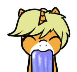 Size: 281x263 | Tagged: safe, artist:neuro, oc, oc only, oc:creamsicle, pony, unicorn, bust, coat markings, eating, eyes closed, female, food, mare, popsicle, simple background, smiling, solo, transparent background