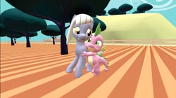 Size: 1024x575 | Tagged: safe, artist:undeadponysoldier, limestone pie, spike, dragon, earth pony, pony, g4, 3d, canterlot, cute, farm, female, limabetes, male, mare, ponybooru import, ponyville, ship:spikestone, shipping, spikabetes, spikelove, straight