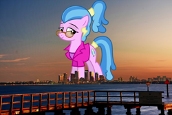 Size: 1500x1000 | Tagged: safe, artist:thegiantponyfan, artist:tsabak, surf, earth pony, pony, g4, clothes, female, florida, giant pony, giant/macro earth pony, giantess, glasses, highrise ponies, irl, macro, mare, mega giant, photo, ponies in real life, shirt, tampa