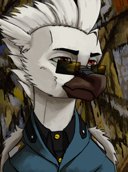 Size: 3120x4200 | Tagged: safe, artist:neither, oc, oc only, oc:zephyr silversliver, hippogriff, equestria at war mod, bust, clothes, hippogriff oc, military, military uniform, portrait, solo, sunglasses, uniform