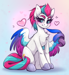Size: 1756x1922 | Tagged: safe, artist:rico_chan, zipp storm, pegasus, g5, adorazipp, cute, female, gradient background, heart, looking at you, sitting, sketch, smiling, smiling at you, solo, spread wings, wing hands, wings