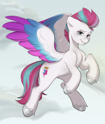 Size: 1982x2350 | Tagged: safe, artist:ggashhhhissh, zipp storm, pegasus, pony, g5, colored wings, cute, female, flying, high res, mare, multicolored wings, open mouth, simple background, smiling, solo, spread wings, unshorn fetlocks, wings