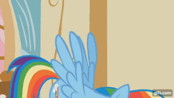 Size: 640x360 | Tagged: safe, screencap, applejack, gummy, rainbow dash, alligator, earth pony, pegasus, pony, g4, party of one, season 1, ^^, animated, applejack's hat, cowboy hat, eyes closed, female, floppy ears, gif, gifs.com, hat, male, mare, open mouth, open smile, smiling, spread wings, sugarcube corner, trio, wet, wet mane, wings