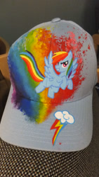 Size: 1840x3264 | Tagged: safe, artist:joellethenose, rainbow dash, pegasus, pony, g4, baseball cap, cap, craft, cutie mark, hat, irl, photo, solo