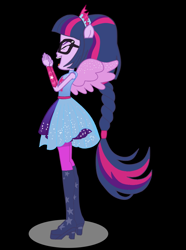 Size: 720x968 | Tagged: safe, artist:ga3758-on-deviant, sci-twi, twilight sparkle, human, equestria girls, g4, black background, female, ponied up, simple background, solo