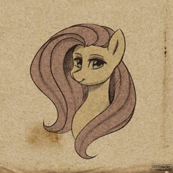 Size: 1920x1920 | Tagged: safe, artist:cottonaime, fluttershy, pegasus, pony, g4, halftone, smiling, solo