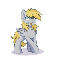 Size: 1436x1536 | Tagged: safe, artist:chickenbrony, derpy hooves, pegasus, pony, blushing, eye clipping through hair, eyebrows, eyebrows visible through hair, smiling, solo, tongue out