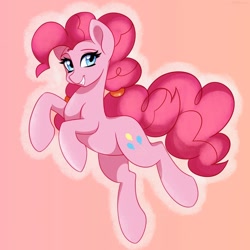 Size: 1536x1536 | Tagged: safe, artist:cottonaime, pinkie pie, earth pony, pony, g4, jumping, looking at you, open mouth, smiling, solo