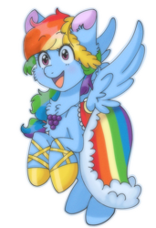 Size: 875x1280 | Tagged: safe, artist:paamyu, rainbow dash, pegasus, pony, g4, chest fluff, clothes, cute, dashabetes, dress, gala dress, happy, looking at someone, rainbow, simple background, smiling, solo, transparent background, wings