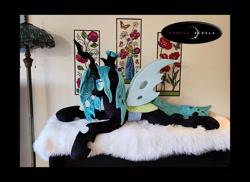 Size: 792x576 | Tagged: safe, artist:purplenebulastudios, queen chrysalis, changeling, changeling queen, g4, female, irl, lying down, passepartout, photo, plushie, prone, solo, sploot