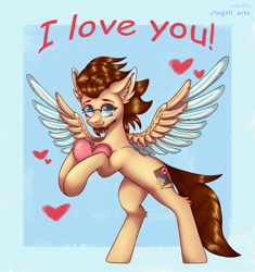 Size: 3000x3186 | Tagged: safe, artist:ingolf arts, oc, oc only, oc:ingolf, pegasus, pony, cute, ear fluff, facial hair, glasses, high res, male, simple background, stallion, wings