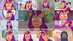 Size: 1978x1113 | Tagged: safe, edit, edited screencap, editor:quoterific, screencap, izzy moonbow, pipp petals, sunny starscout, earth pony, pegasus, pony, unicorn, a home to share, another pony's trash, g5, mane melody, my bananas, my little pony: tell your tale, nightmare roommate, on your cutie marks, queens for a day, sunny-day dinners, the game is ahoof, spoiler:g5, spoiler:my little pony: tell your tale, spoiler:tyts01e01, spoiler:tyts01e04, spoiler:tyts01e05, spoiler:tyts01e10, spoiler:tyts01e12, spoiler:tyts01e17, spoiler:tyts01e18, spoiler:tyts01e21, spoiler:tyts01e23, alternate hairstyle, bag, biting, blanket, crying, eye twitch, female, fluttershy's cutie mark, freakout, frown, hiding, hoof biting, mane stripe sunny, mare, microphone, mugshot, multicolored mane, open mouth, painting, pinpoint eyes, rainbow dash's cutie mark, saddle bag, twilight sparkle's cutie mark, twilighting, wallpaper, wavy mouth