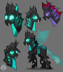 Size: 2648x3000 | Tagged: safe, artist:ectttan, pharynx, thorax, bug pony, changedling, changeling, insect, g4, bioluminescent, blue eyes, brothers, changedling brothers, doodle, fangs, happy, high res, king thorax, prince pharynx, purple changeling, redesign, sad, scar, siblings