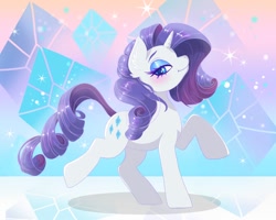 Size: 2000x1600 | Tagged: safe, artist:phoenixfox96, rarity, pony, unicorn, g4, beautiful, cute, cutie mark background, female, looking at you, mare, smiling, solo, standing on two hooves
