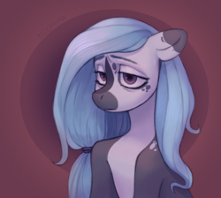 Size: 3000x2691 | Tagged: safe, artist:bloodymrr, oc, earth pony, pony, bust, high res, long hair, portrait, sad, simple background, solo, spots