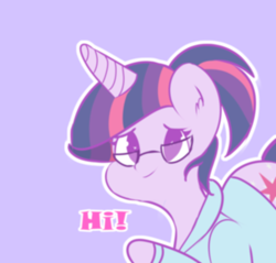 Size: 1700x1624 | Tagged: safe, artist:angellafluff, twilight sparkle, pony, g4, clothes, female, glasses, hi, mare, outline, simple background, solo, waving at you