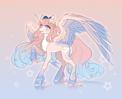 Size: 4961x4026 | Tagged: safe, artist:mian1205, oc, oc only, alicorn, pony, alicorn oc, concave belly, countershading, horn, large wings, partially open wings, raised hoof, slender, solo, thin, wings