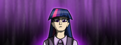 Size: 4000x1500 | Tagged: safe, artist:deroach, twilight sparkle, alicorn, human, equestria project humanized, g4, abstract background, clothes, fanfic, humanized, twilight sparkle (alicorn)