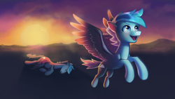 Size: 3840x2160 | Tagged: safe, artist:replacer808, oc, oc only, oc:happy dream, pegasus, pony, dead, flying, high res, open mouth, open smile, self paradox, self ponidox, smiling, solo, x eyes