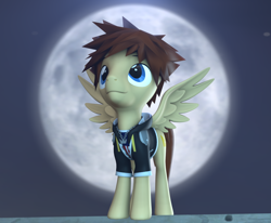 Size: 1308x1080 | Tagged: safe, artist:pika-robo, pegasus, pony, fanfic:kingdom hearts of harmony, 3d, 3d model, commission, download at source, downloadable, kingdom hearts, kingdom hearts of harmony, looking up, male, moon, night, ponified, solo, sora, source filmmaker, source filmmaker resource, spread wings, wings