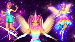 Size: 1280x720 | Tagged: safe, artist:pimikaunicorn, sunny starscout, alicorn, human, equestria girls, g5, my little pony: a new generation, 3d, artificial horn, artificial wings, augmented, equestria girls-ified, female, g5 to equestria girls, generation leap, horn, magic, magic horn, magic wings, mmd, pigtails, ponied up, race swap, solo, sunnycorn, super ponied up, transformation, twintails, wings, youtube link, youtube thumbnail